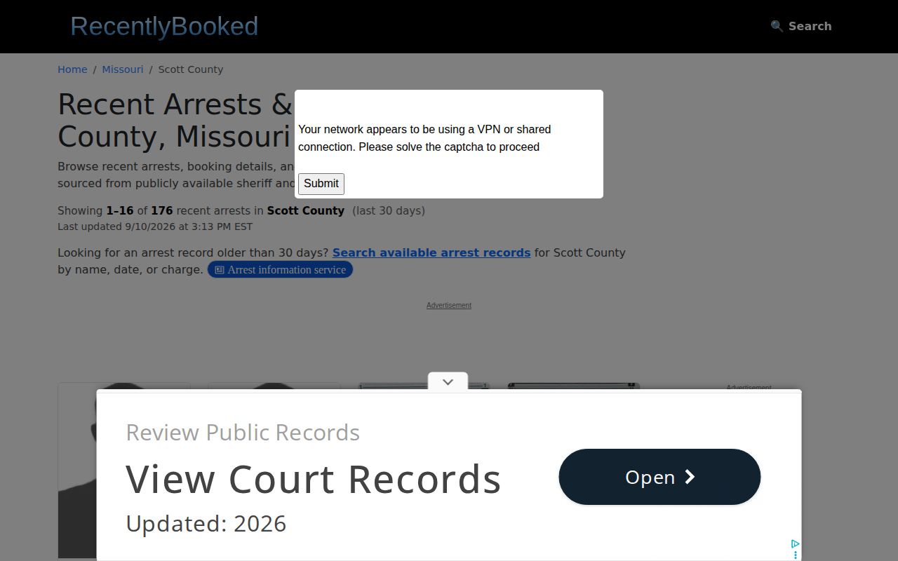 Unofficial Scott County multi-day recent booking index